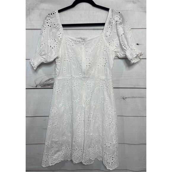7 FOR ALL MANKIND EYELET PUFF SLEEVES WHITE SUMMER MINI DRESS SIZE SM - Picture 4 of 4